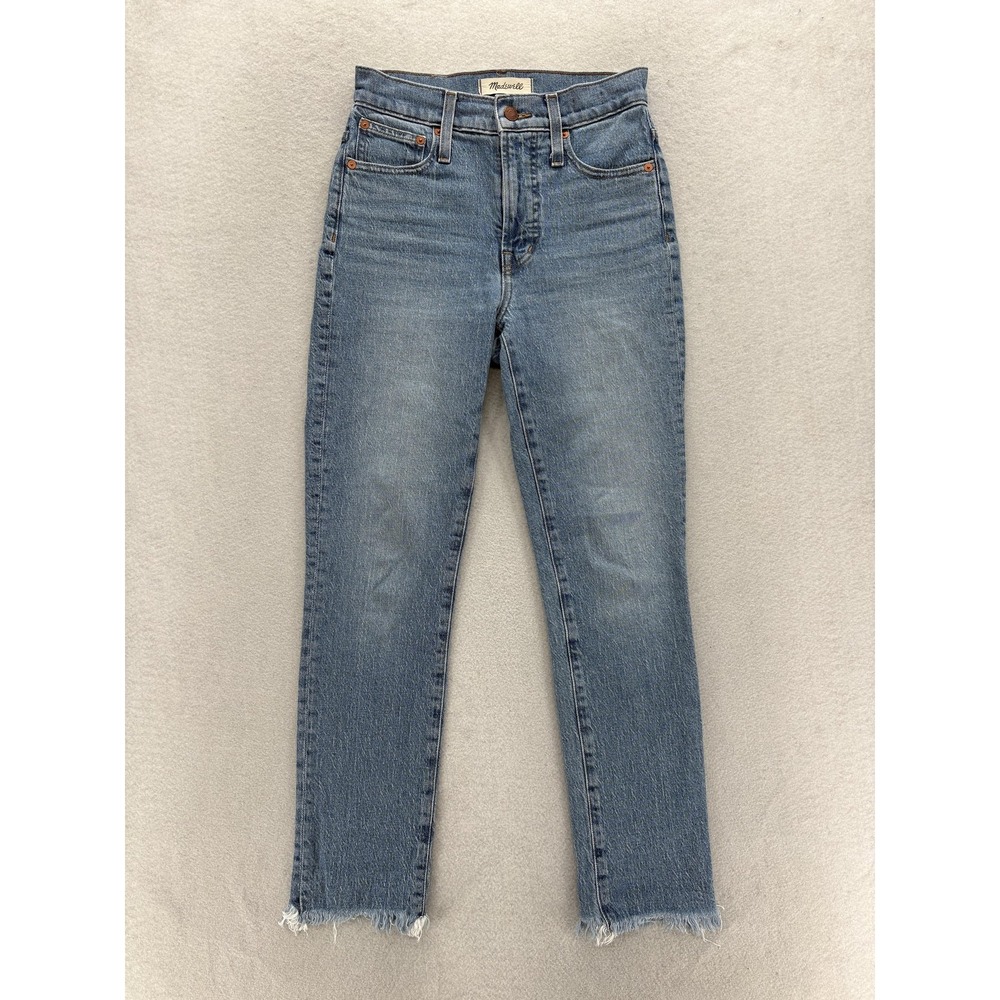 Madewell Perfect Vintage Straight Jeans Womens 23 High Rise Blue Raw Hem Crop - Picture 1 of 13